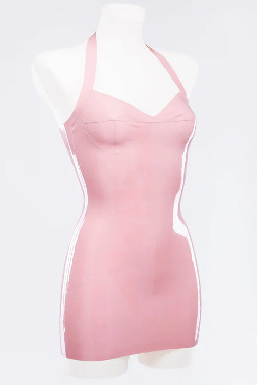 Baby Pink Built-In-Cup Optional Back-Zip Latex Mini Dress