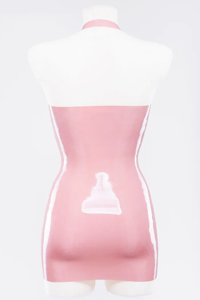 Baby Pink Built-In-Cup Optional Back-Zip Latex Mini Dress