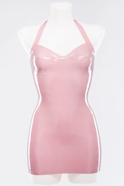 Baby Pink Built-In-Cup Optional Back-Zip Latex Mini Dress
