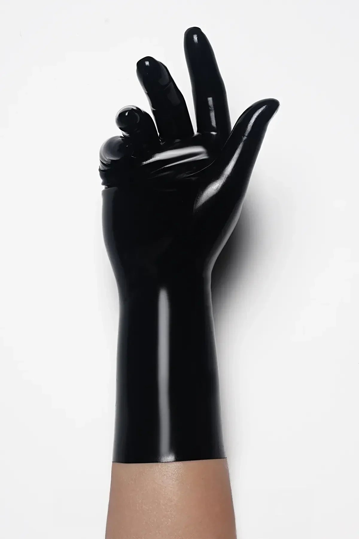 Black Molded Short Forearm-Length Latex Gloves