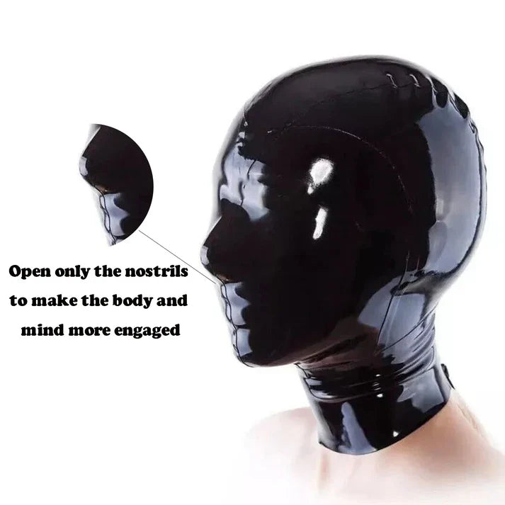 Black Full-Face Nose-Opening Second-Skin Latex Hood