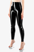 Black High-Waist V-Back Optional-Crotch-Zip Latex Leggings