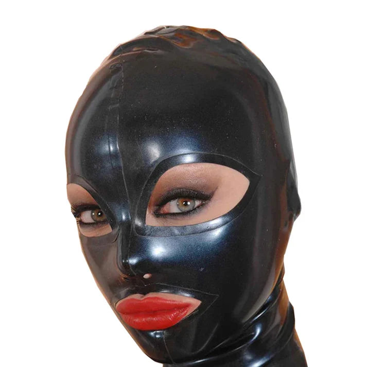 Black Wide-Eye-Mouth Close-Fit Latex Hood