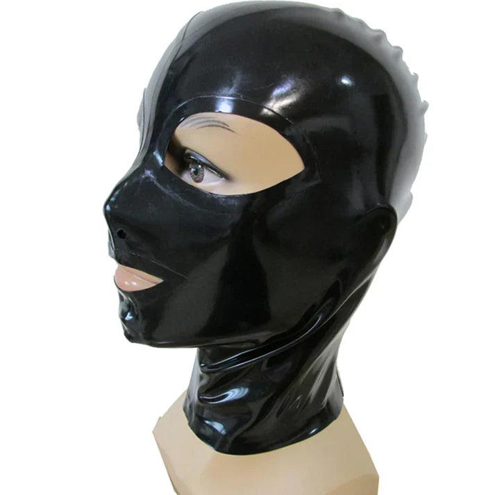 Black Wide-Eye-Mouth Close-Fit Latex Hood