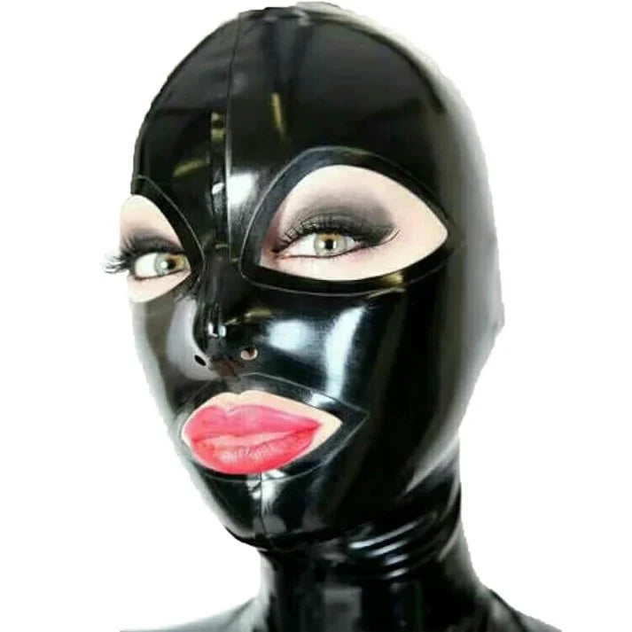 Black Wide-Eye-Mouth Close-Fit Latex Hood