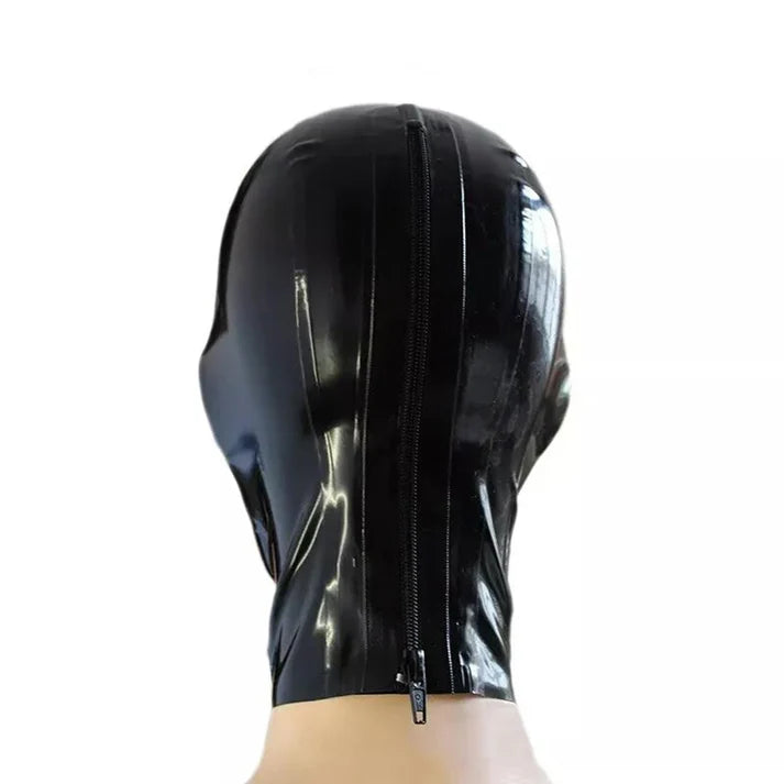 Black Wide-Eye-Mouth Close-Fit Latex Hood