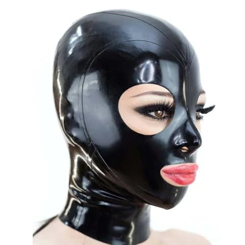 Black Round-Eye Nose-Mouth Cutout Latex Hood