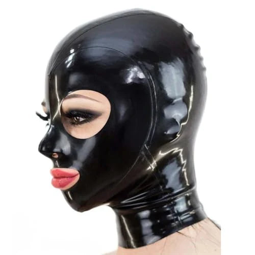 Black Round-Eye Nose-Mouth Cutout Latex Hood
