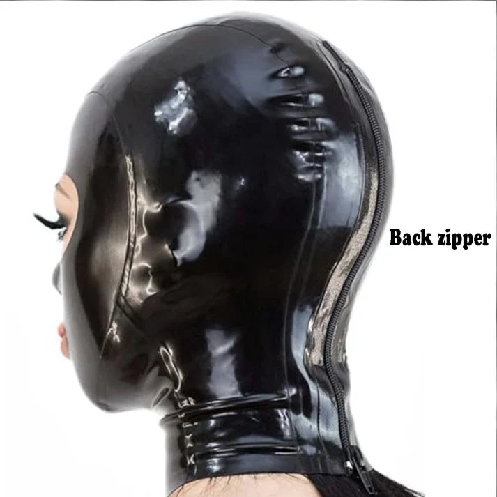 Black Round-Eye Nose-Mouth Cutout Latex Hood