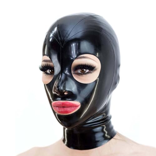 Black Round-Eye Nose-Mouth Cutout Latex Hood