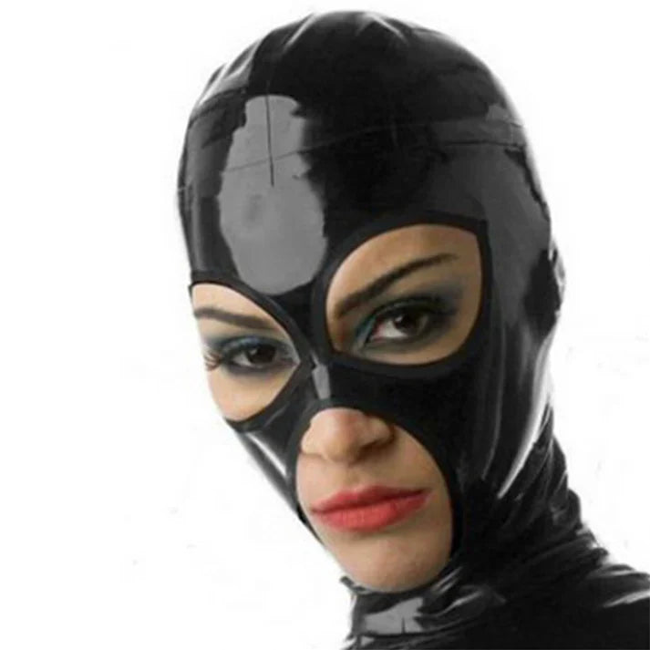 Black Large-Eye-Mouth Second-Skin Latex Hood
