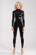 Black Neck-Entry Double-Slider Crotch-Zip Latex Catsuit
