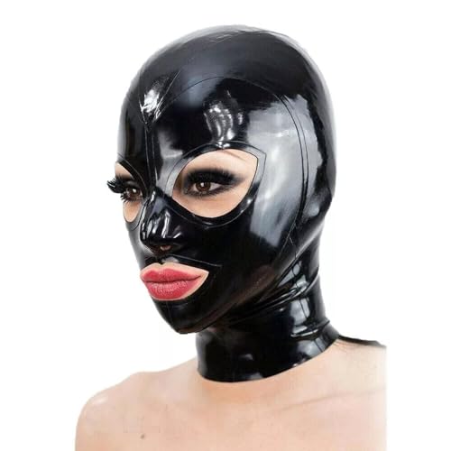 Black Stretch-Fit Open-Eye-Mouth Latex Hood