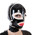 Black White-Panel Open-Eye-Mouth Latex Hood