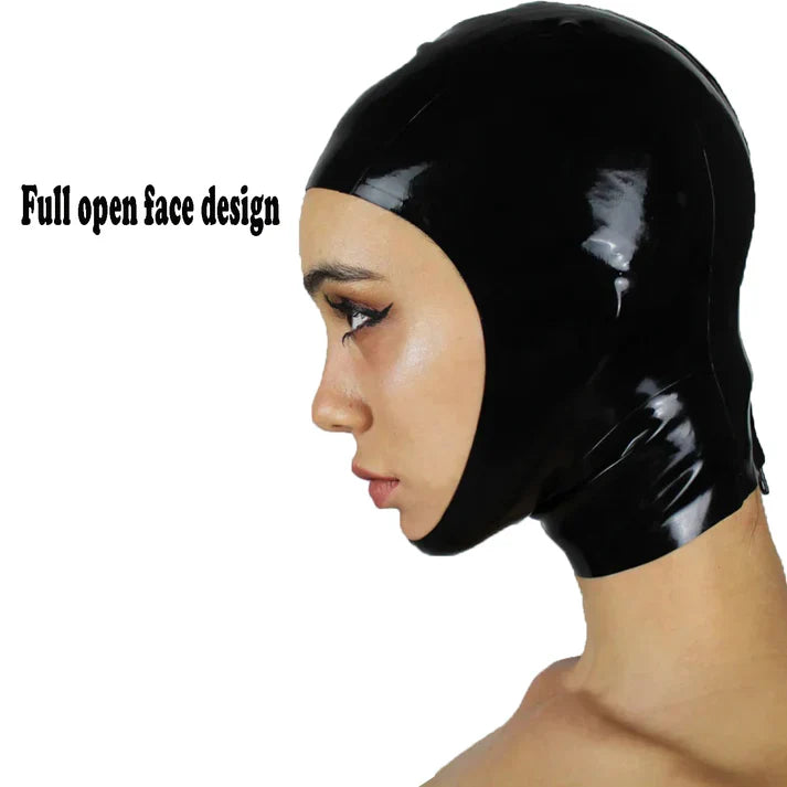 Black Full-Open-Face Close-Fit Latex Hood
