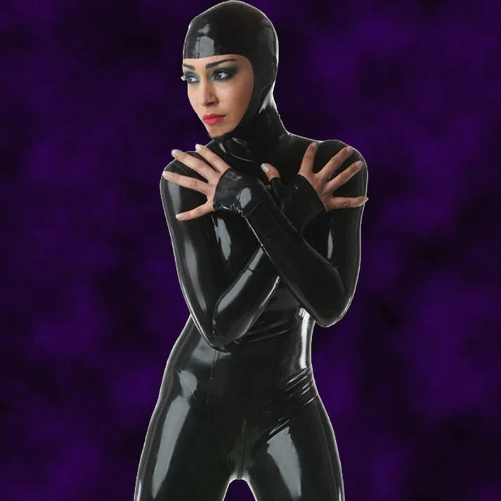 Black Full-Open-Face Close-Fit Latex Hood