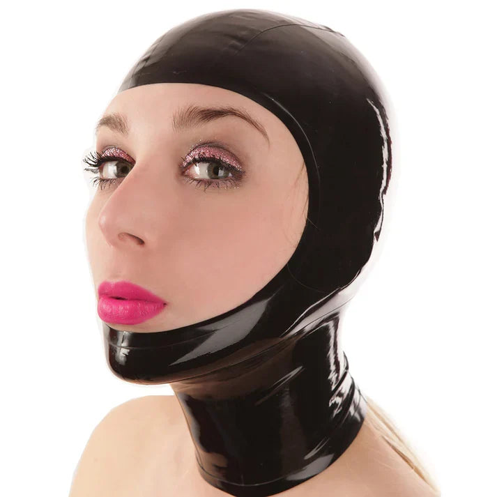 Black Full-Open-Face Close-Fit Latex Hood