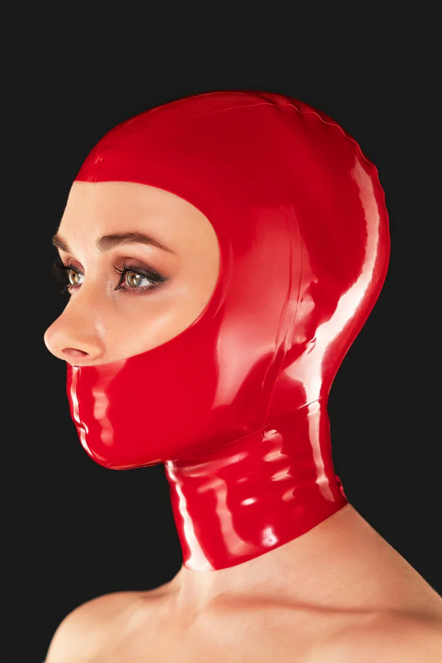 Closed-Mouth Open-Eye Nostril-Cutout Back-Zip Latex Hood