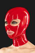 Contrast-Trim Face-Panel Eye-Nose-Mouth Back-Zip Latex Hood