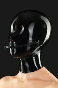 Two-Slider Mouth-Zip Nostril-Cutout Back-Zip Latex Hood