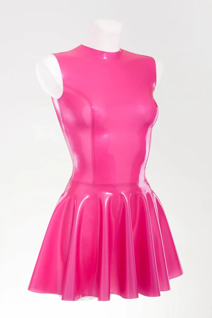 Metallic Fuchsia Anatomical Fit-and-Flare Latex Dress