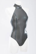 Metallic Silver High-Neck Bust-Shaping Optional-Crotch Latex Bodysuit