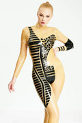 Translucent Natural & Black Afro-Zebro High-Neck Back-Zip Latex Catsuit