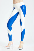 Middle Blue & Pure White Big-X Through-Crotch-Zip Latex Leggings