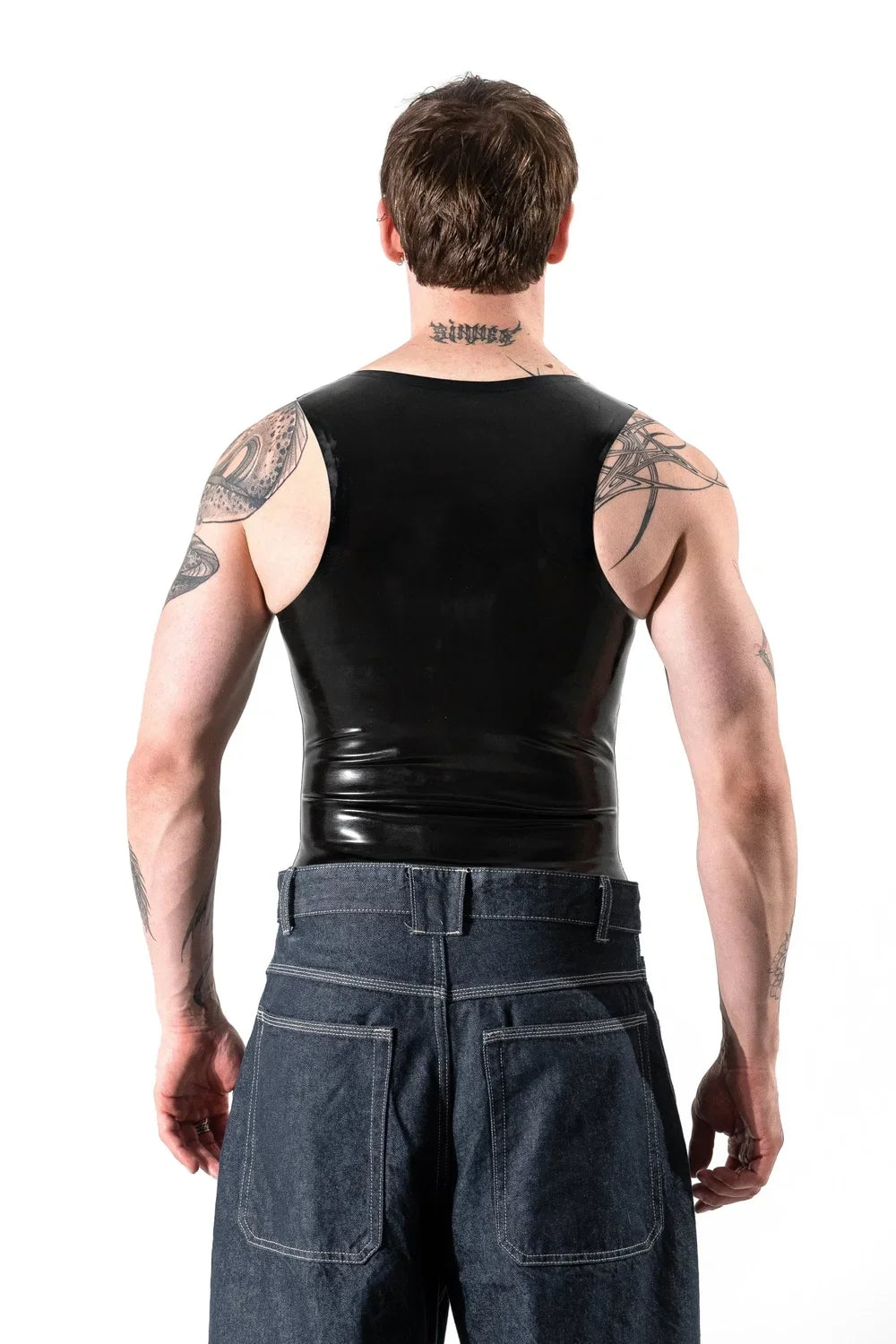 Black Y-Vest Bodycon Pull-On Latex Top