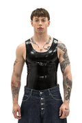 Black Y-Vest Bodycon Pull-On Latex Top