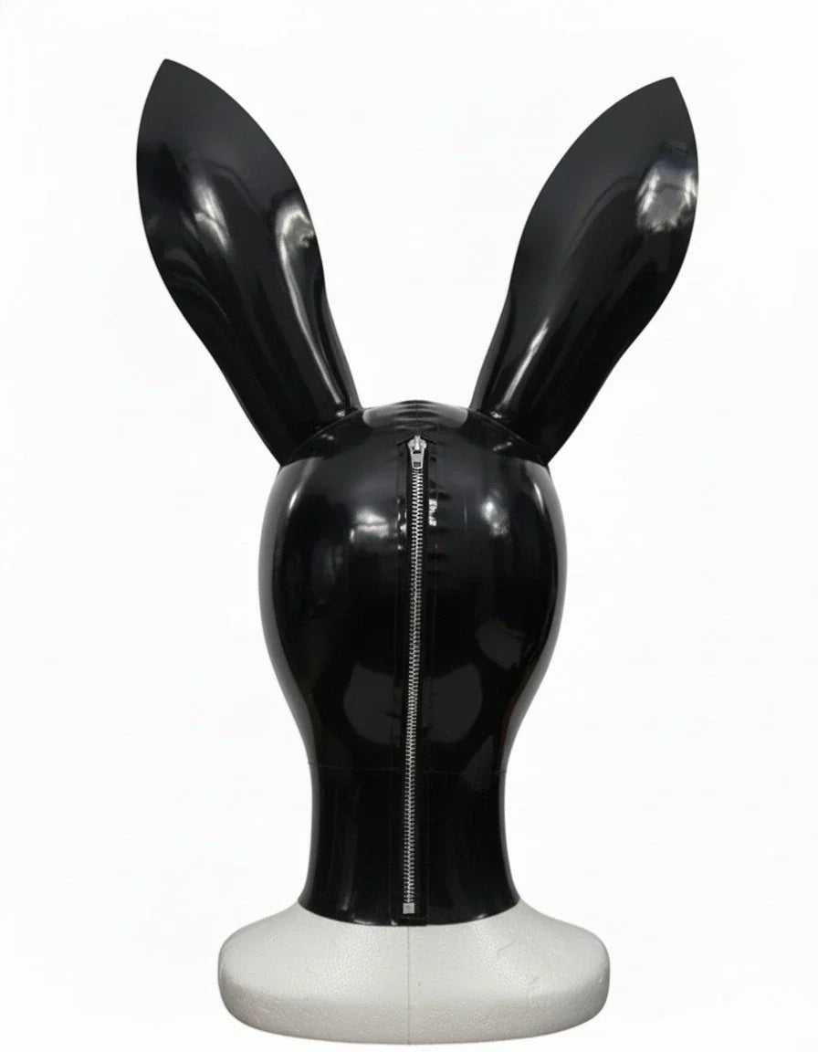 Black Structured Rabbit-Ear Latex Hood