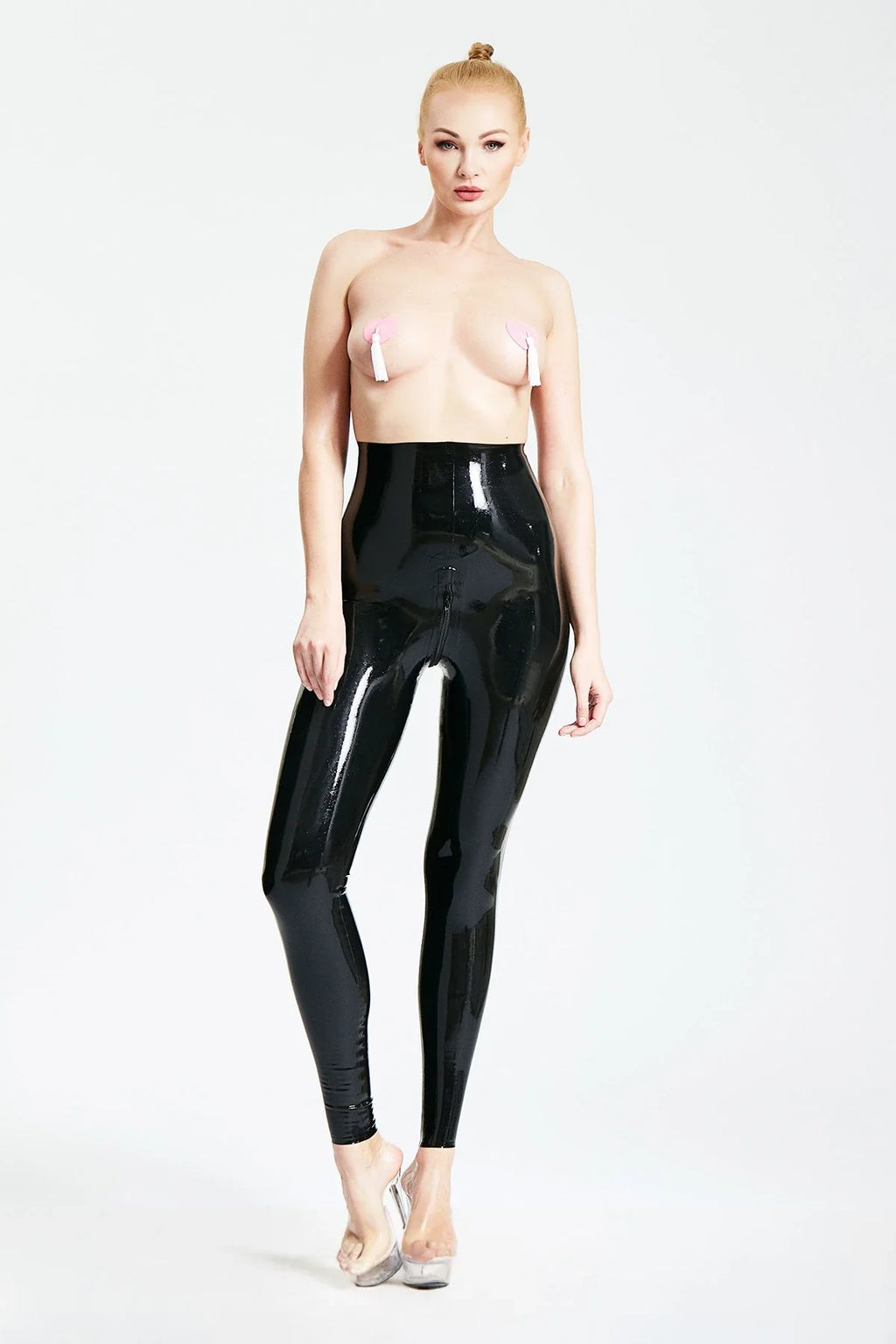 Black High-Waisted Zipperless Latex Leggings