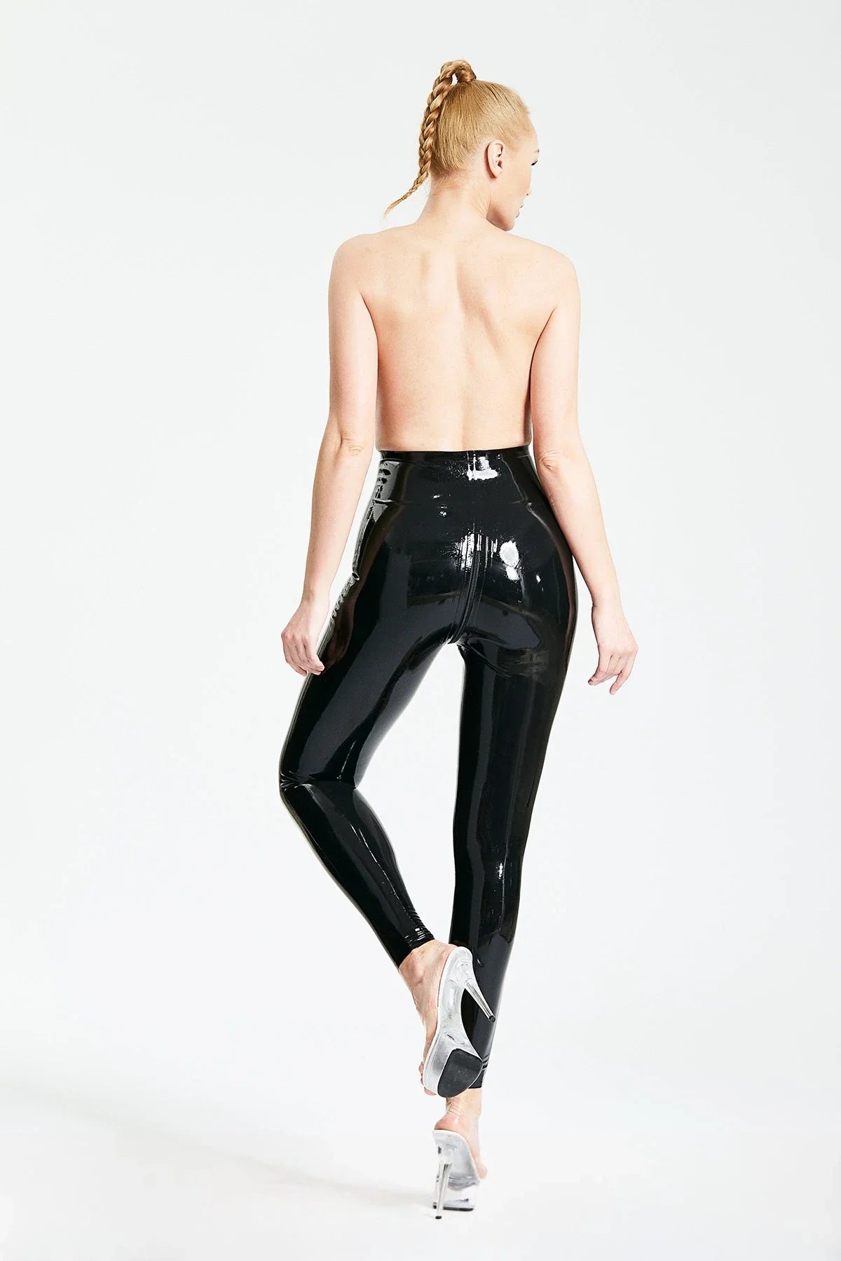 Black High-Waisted Zipperless Latex Leggings