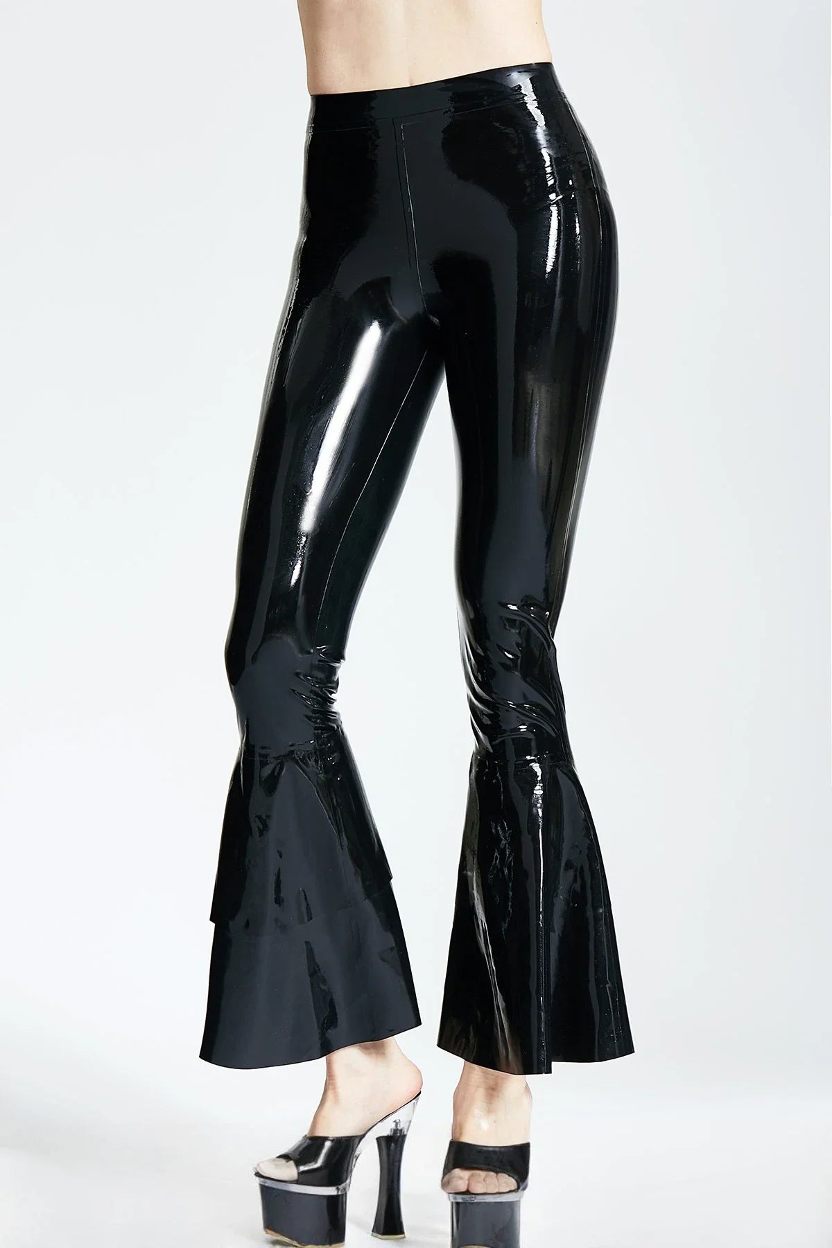 Black Zipperless High-Waist Flared Latex Pants