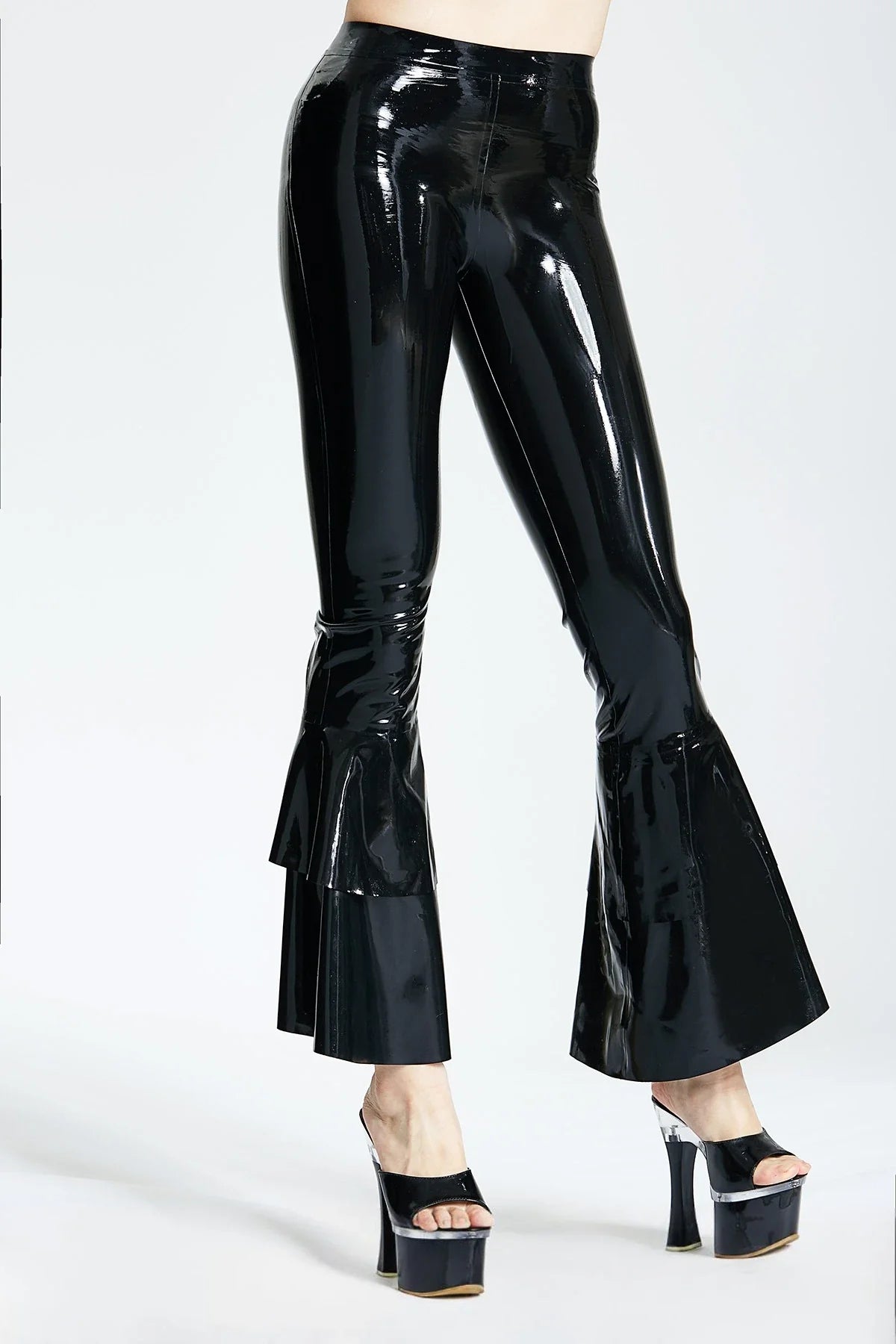 Black Zipperless High-Waist Flared Latex Pants