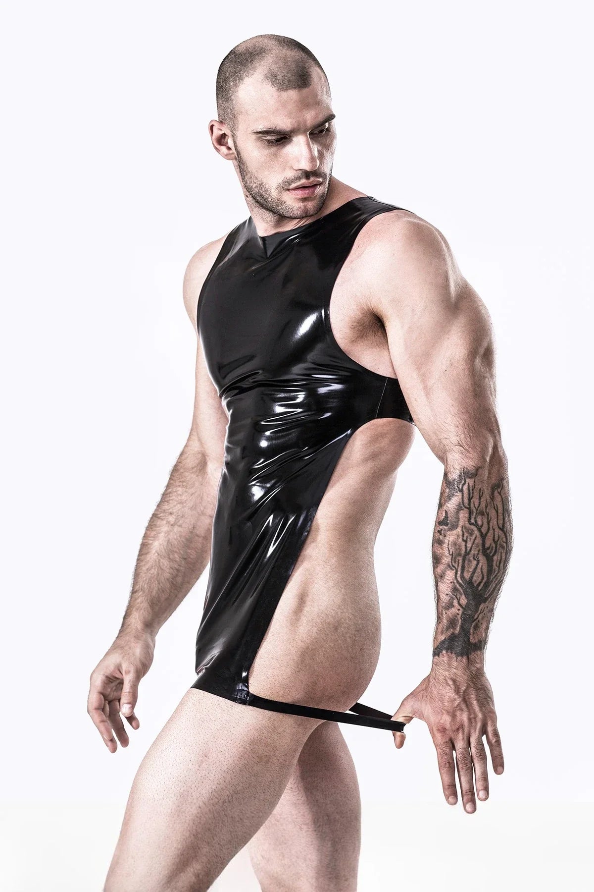 Black Bib-Style Sleeveless Zipperless Latex Apron Top