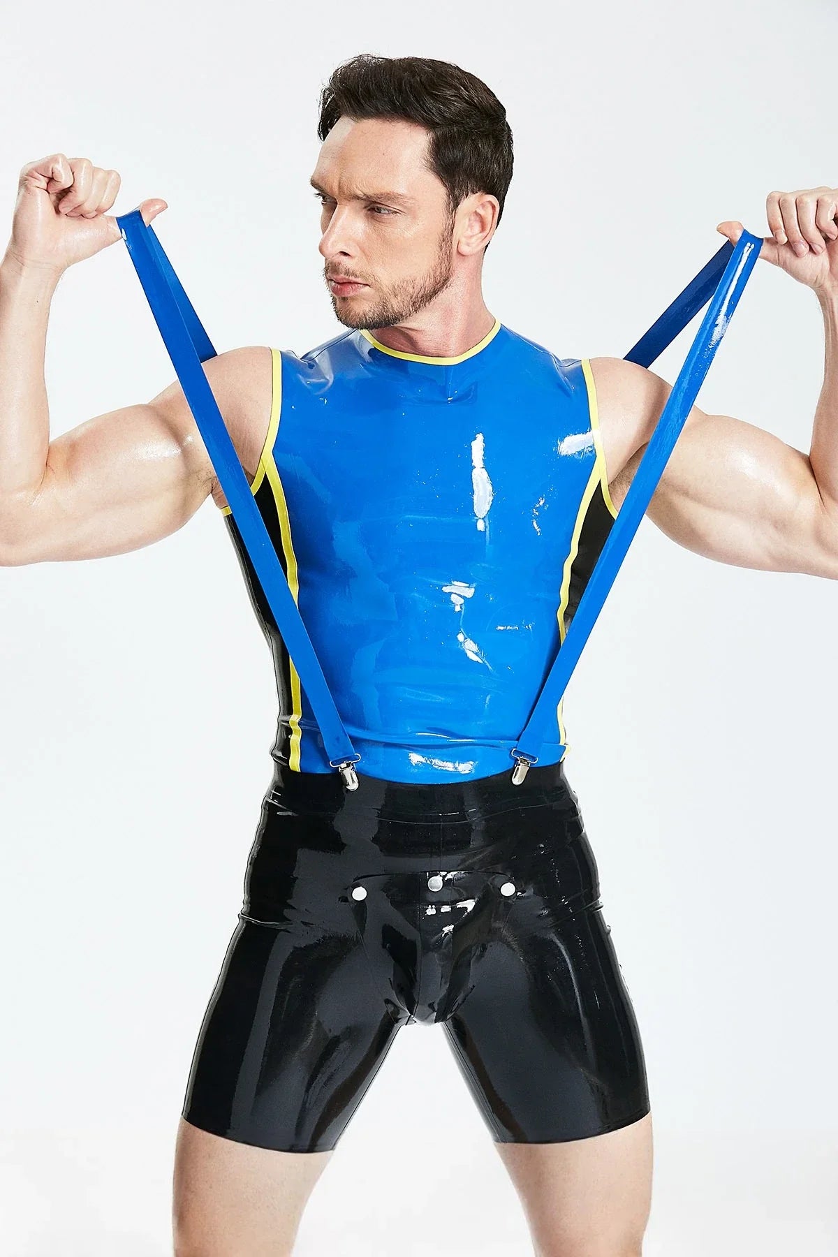 Black Codpiece Waist-Fit Optional-Bum-Zip Latex Cycling Shorts