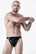 Black Laced-Front Wide-Band Pull-On Latex Jockstrap