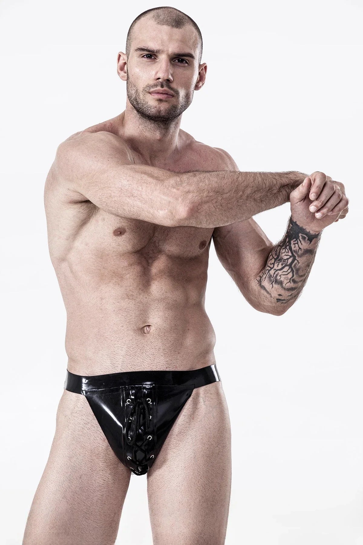 Black Laced-Front Wide-Band Pull-On Latex Jockstrap