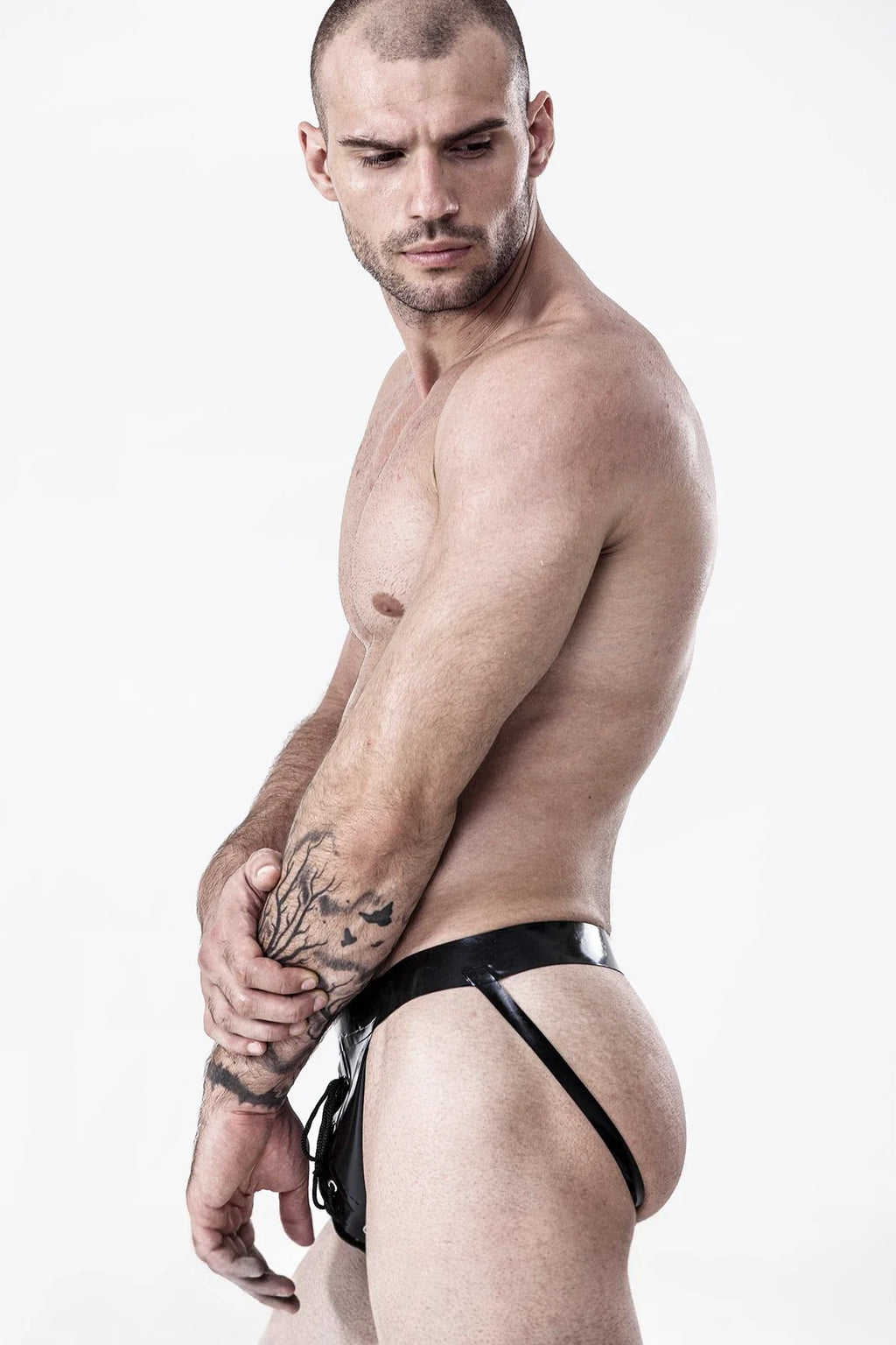 Black Laced-Front Wide-Band Pull-On Latex Jockstrap