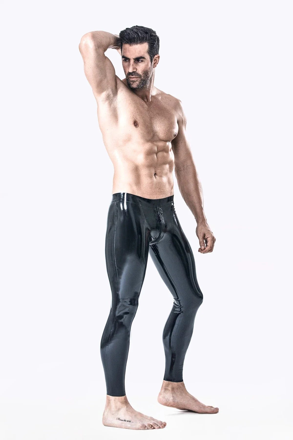 Black Classic Low-Waist 3-Way Crotch Zip Latex Leggings