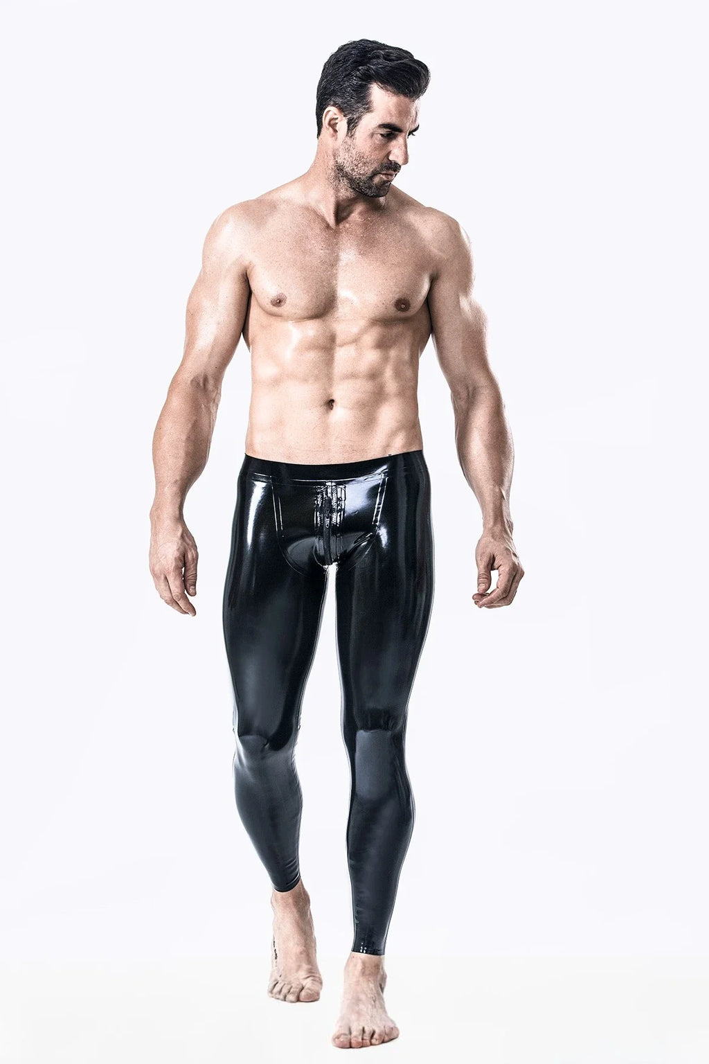 Black Classic Low-Waist 3-Way Crotch Zip Latex Leggings
