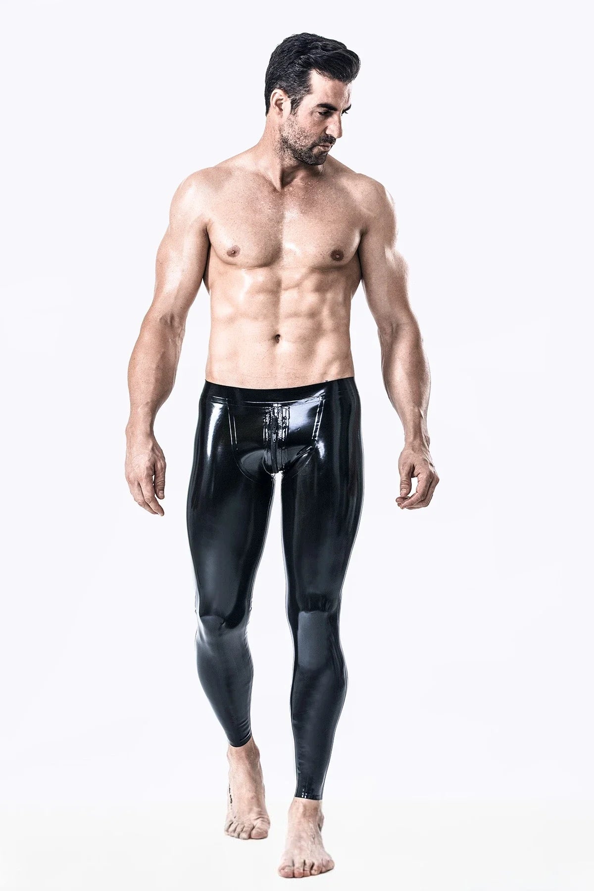 Black Classic Low-Waist 3-Way Crotch Zip Latex Leggings
