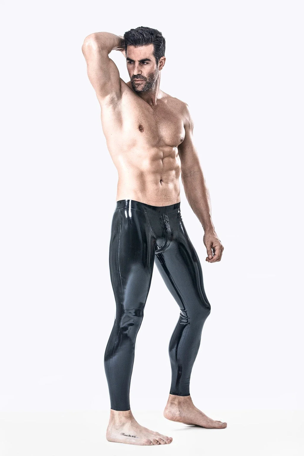 Black Classic Low-Waist 3-Way Crotch Zip Latex Leggings