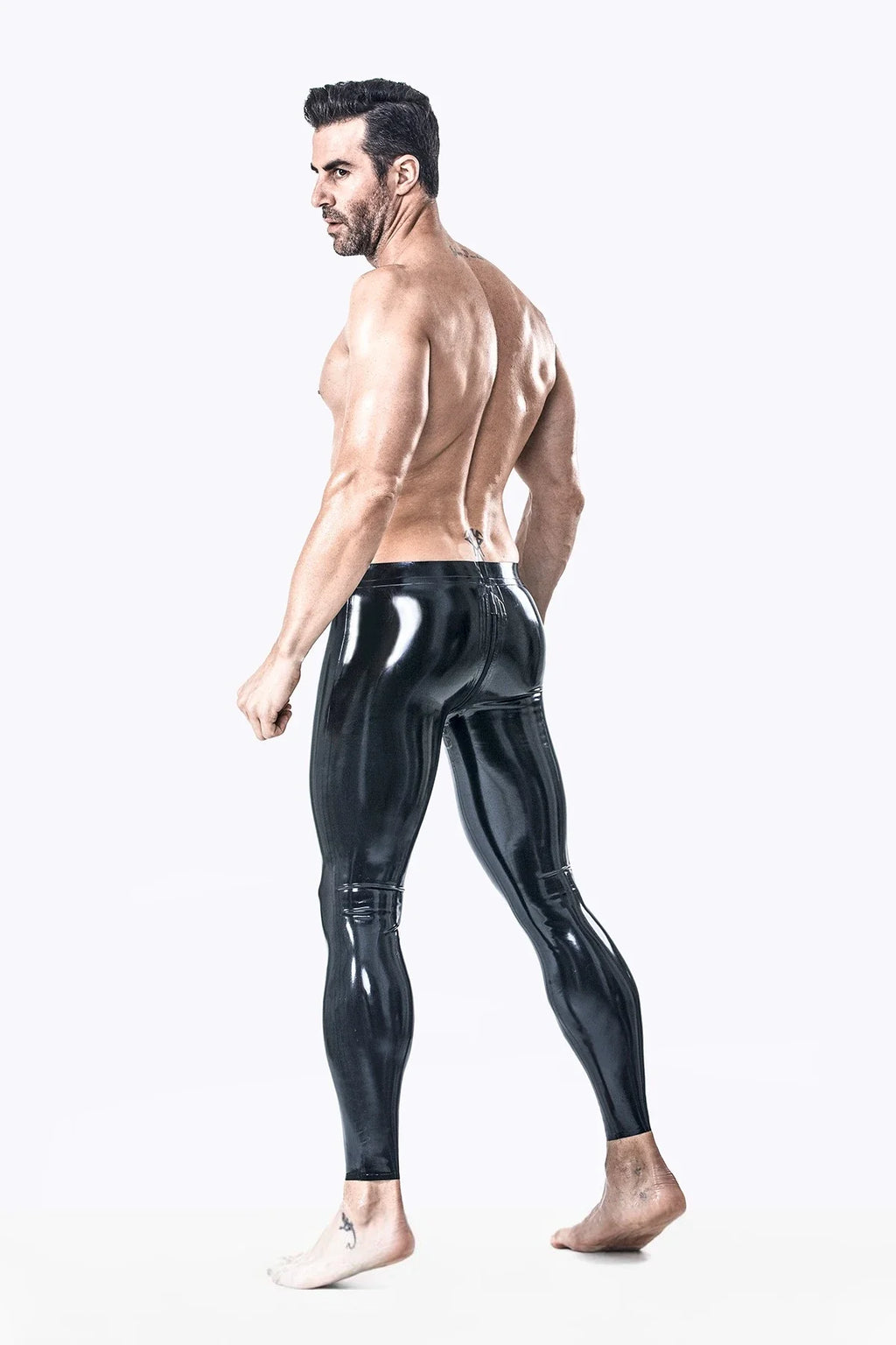 Black Classic Low-Waist 3-Way Crotch Zip Latex Leggings