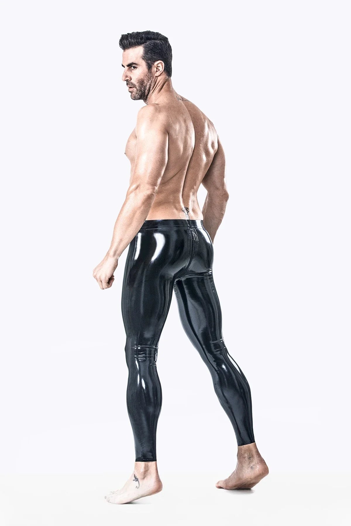 Black Classic Low-Waist 3-Way Crotch Zip Latex Leggings