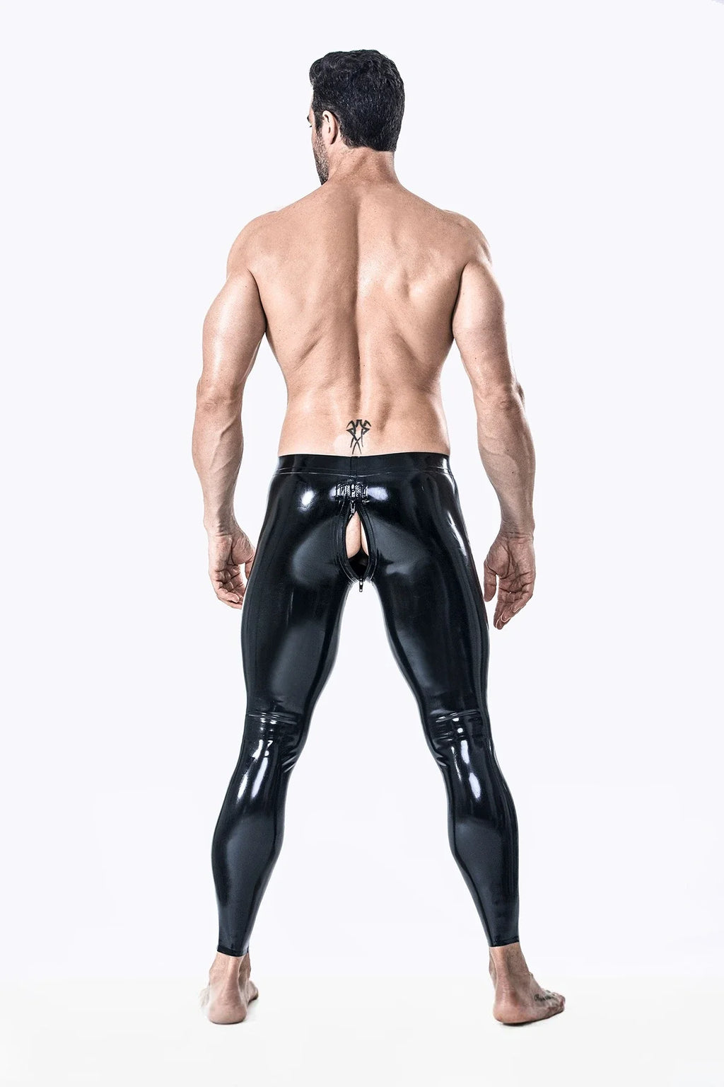Black Classic Low-Waist 3-Way Crotch Zip Latex Leggings