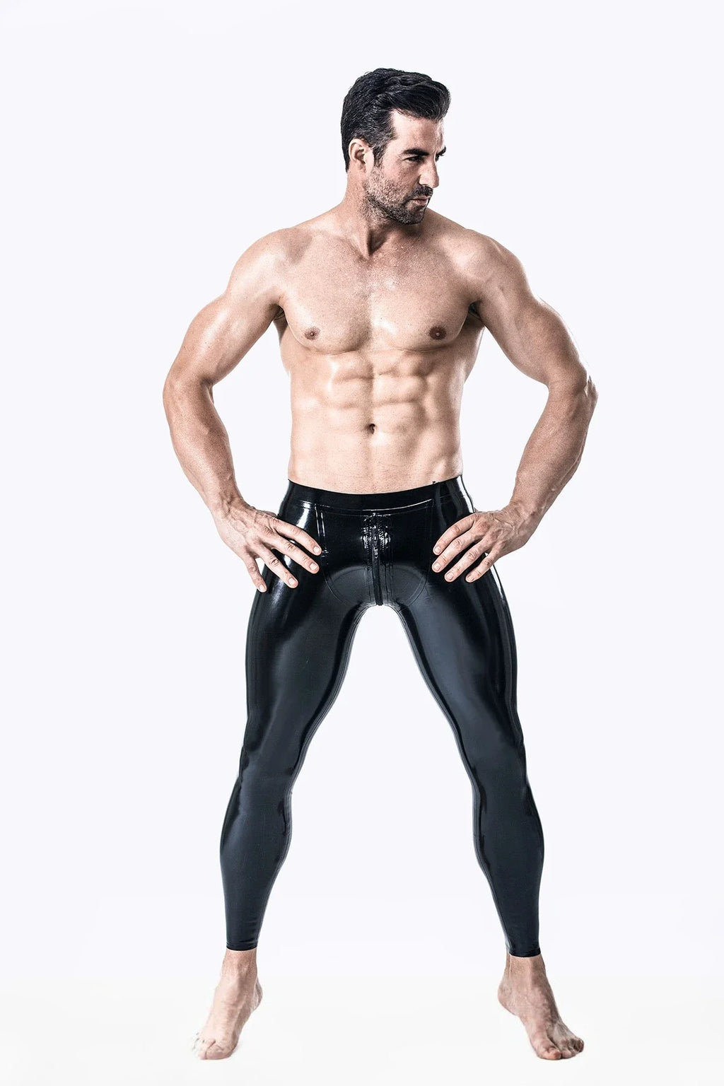 Black Classic Low-Waist 3-Way Crotch Zip Latex Leggings