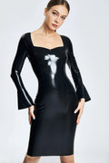 Black Trumpet Long-Sleeve Square-Neck Zipperless Latex Dress