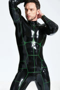 Black Metallic Green Hexagonal Back-Zip Latex Catsuit